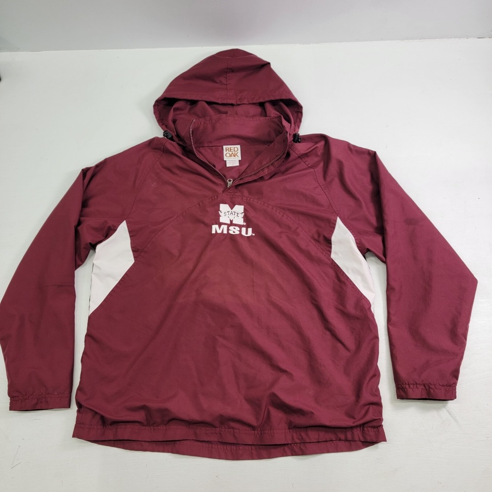 RED OAK Mississippi State Men's Sz M Zip Up Jacket‎ Hooded Windbreaker Maroon